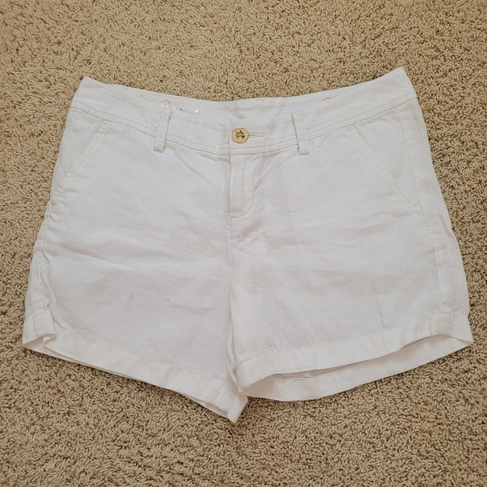 Lily Pulitzer The Calla Short 100% Linen White Shorts 8 Summer Beach Preppy